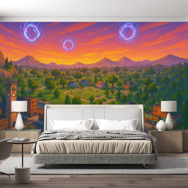 Fortnite Gamer Mural Wallpaper  Iconic Locations Panorama - Premium wallpaper design showcase