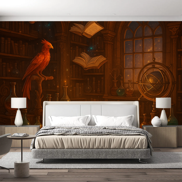 Harry Potter Library Mural Wallpaper  Magical Study Room - Premium wallpaper design showcase
