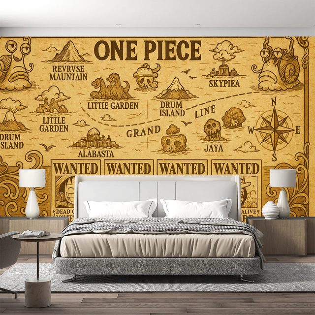 One Piece Mural Wallpaper  Grand Line Treasure Map - Premium wallpaper design showcase