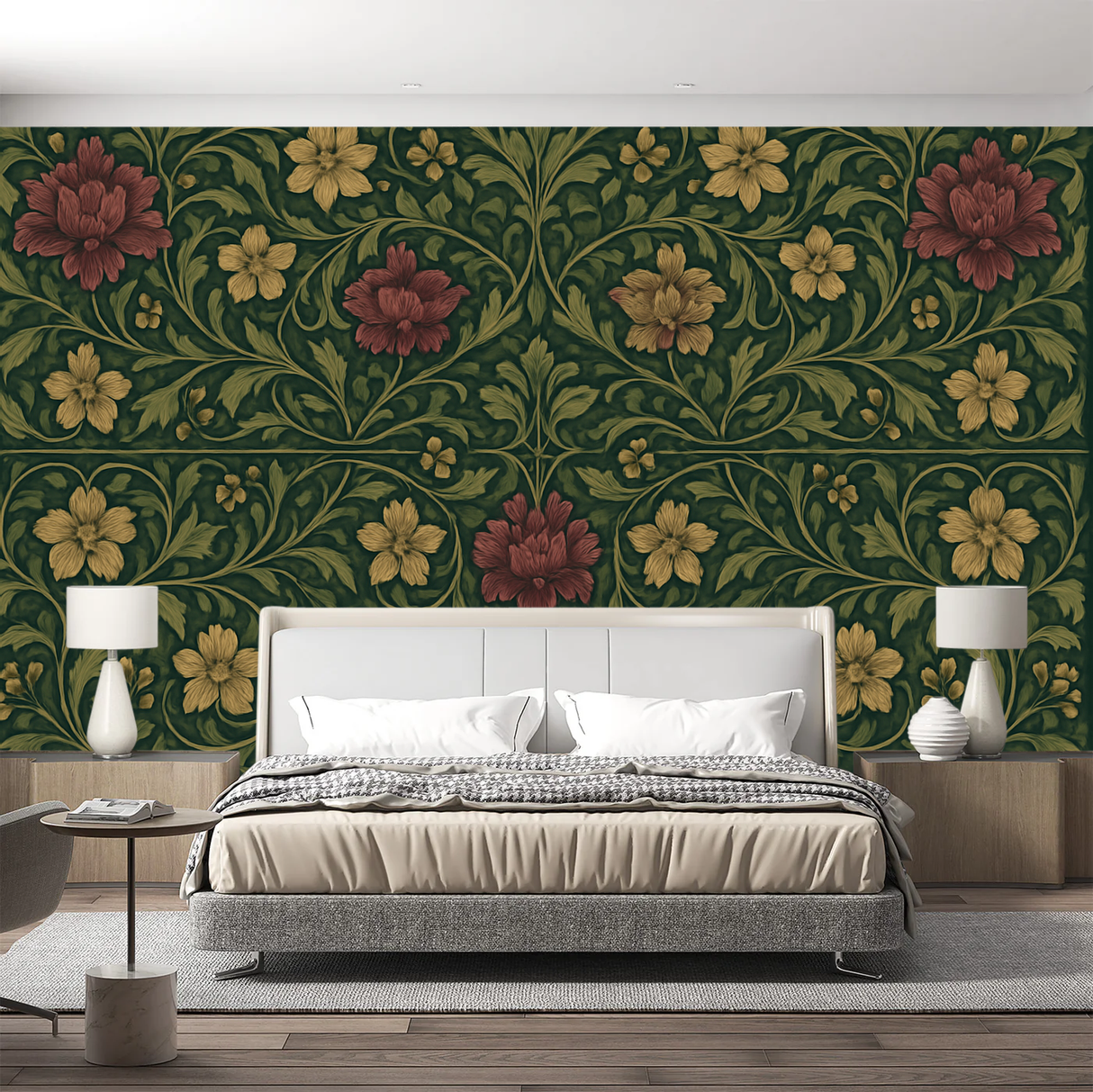 William Morris Vintage Mural Wallpaper  Classic Botanical Symphony Bedroom - Detailed wallpaper pattern view