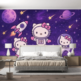 Hello Kitty Purple Mural Wallpaper  Cosmic Adventure - Premium wallpaper design showcase