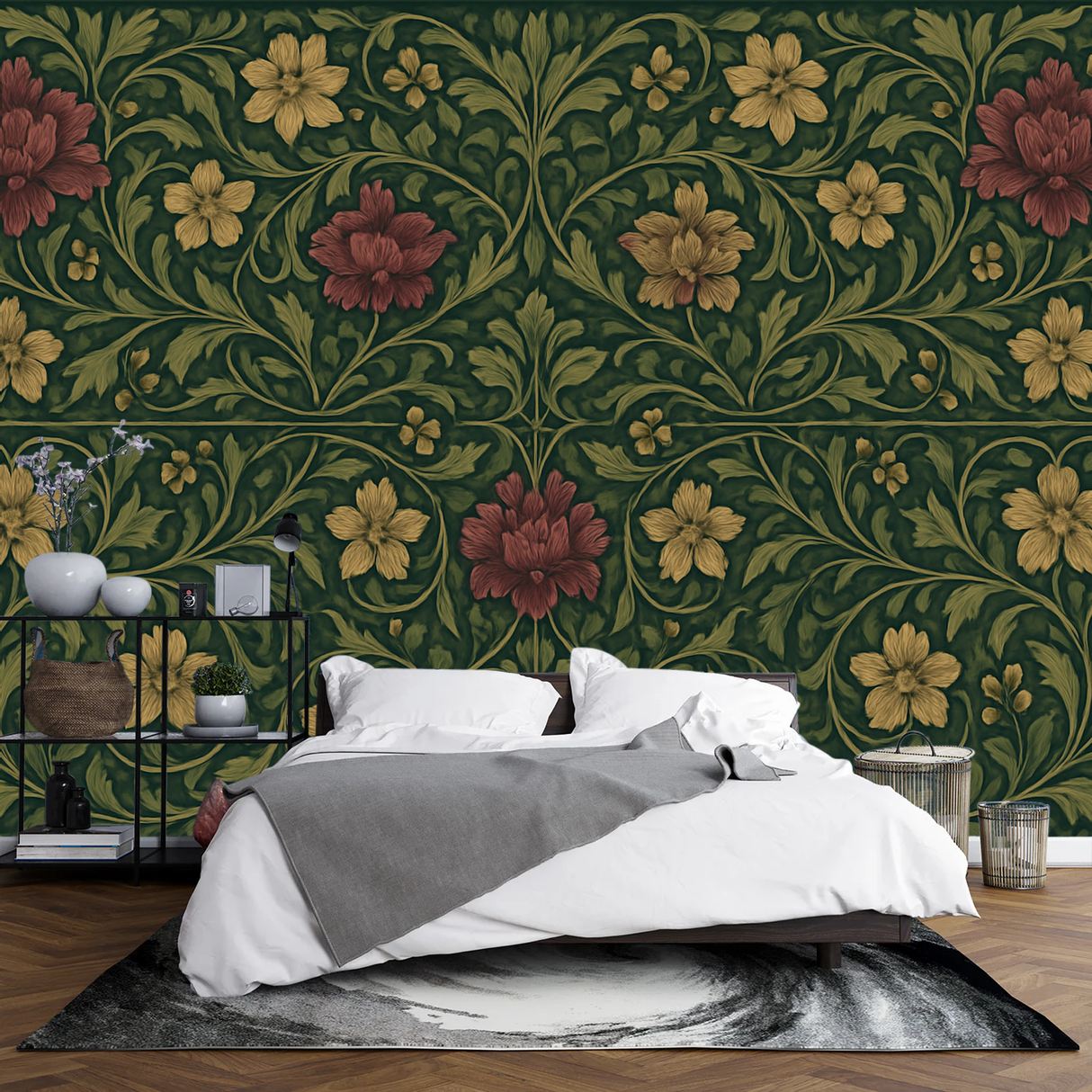 William Morris Vintage Mural Wallpaper  Classic Botanical Symphony Bedroom - Wallpaper application example