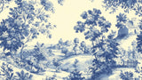 French Toile Mural Wallpaper | Blue Pastoral Landscape Design