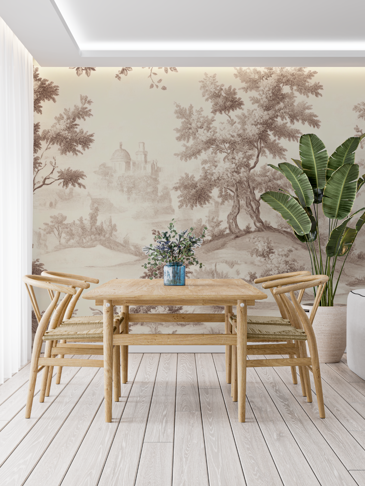 Vintage Mural Wallpaper | Pastoral Toile de Jouy Scene