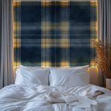 Plaid Mural Wallpaper | Classic Blue and Gold Pattern