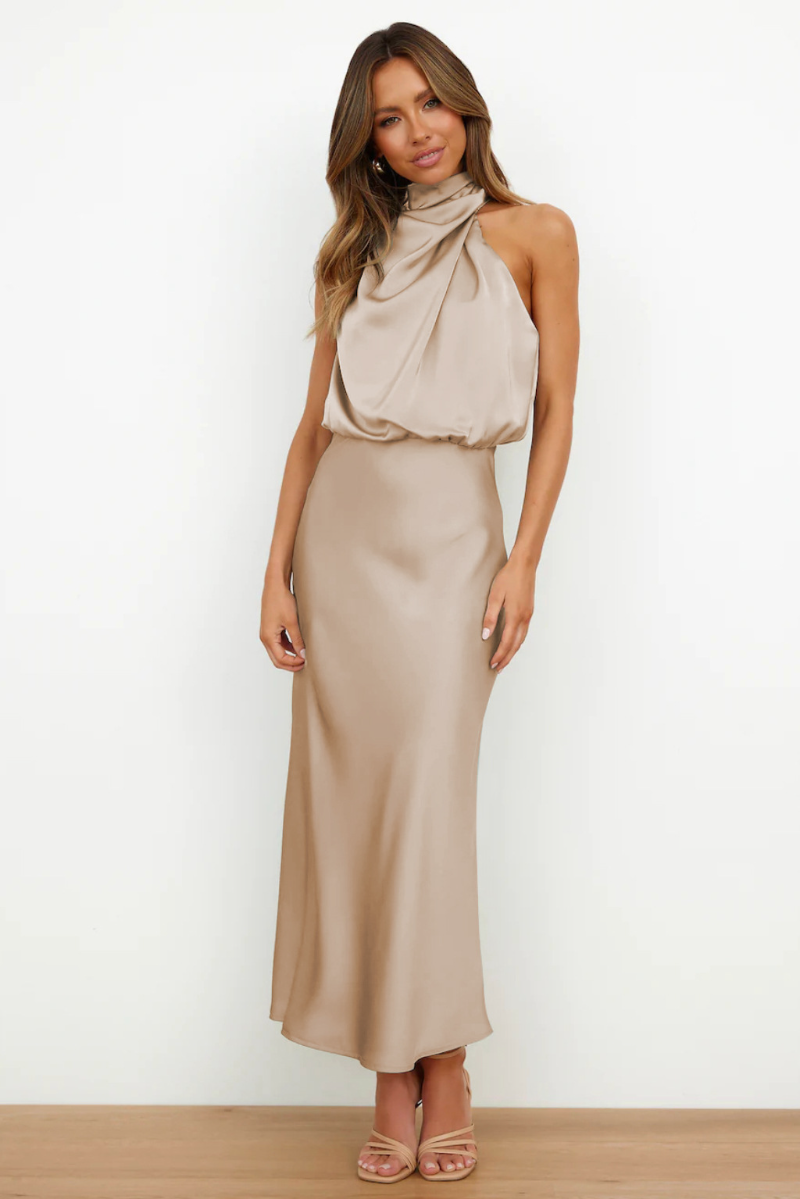 Emerald Evening Dress  Draped High-Neck Satin Maxi - Product detail 11