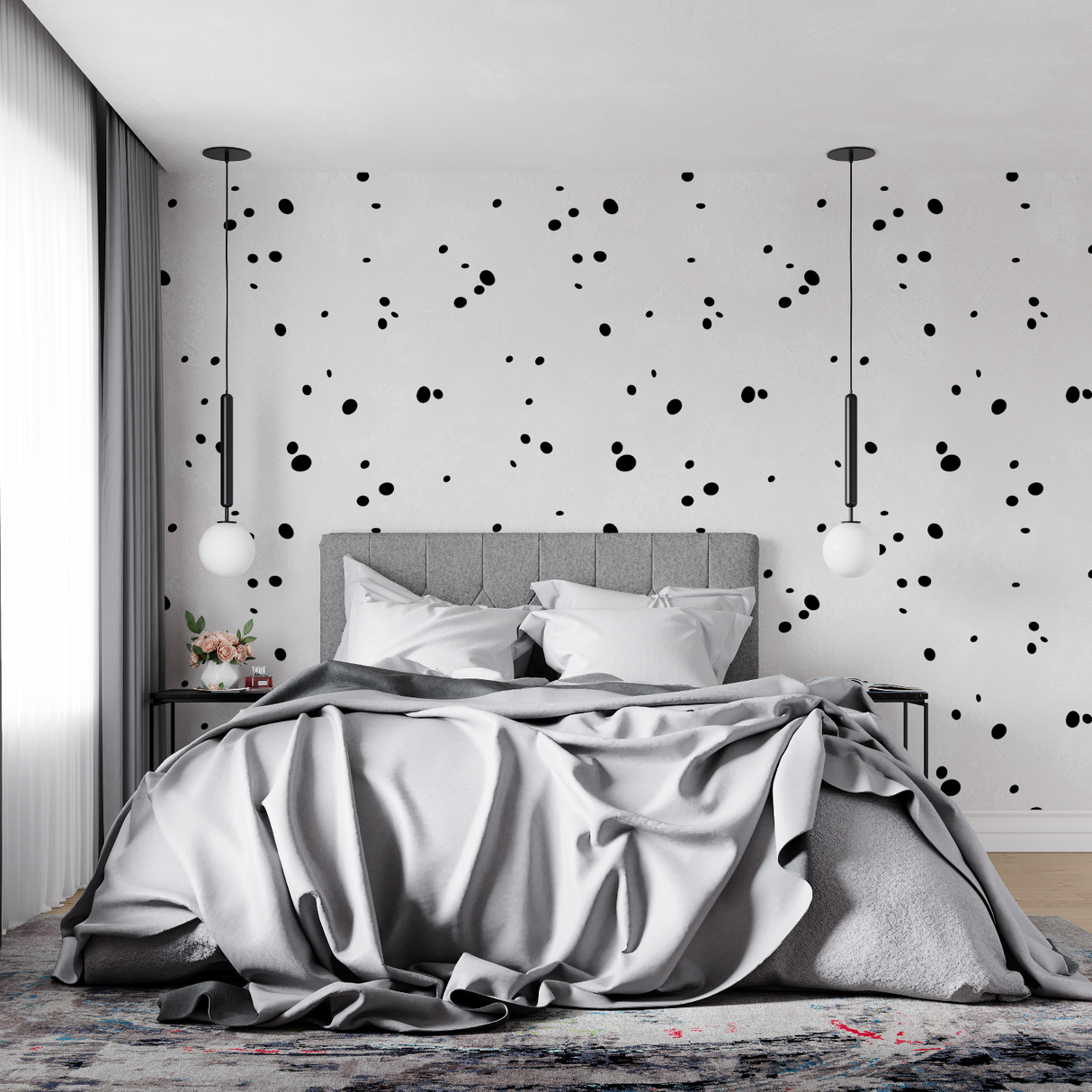 Polka Dot Mural Wallpaper | Modern Black and White Pattern