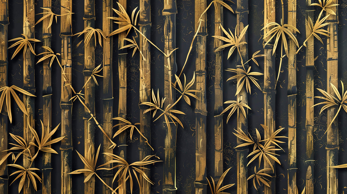 Bamboo Mural Wallpaper | Black and Gold Oriental Design