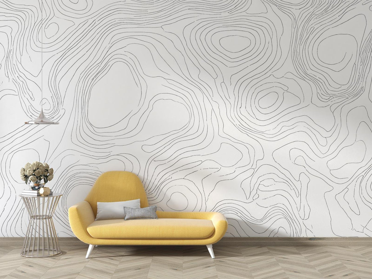 Topographic Mural Wallpaper | Modern Line Art Pattern