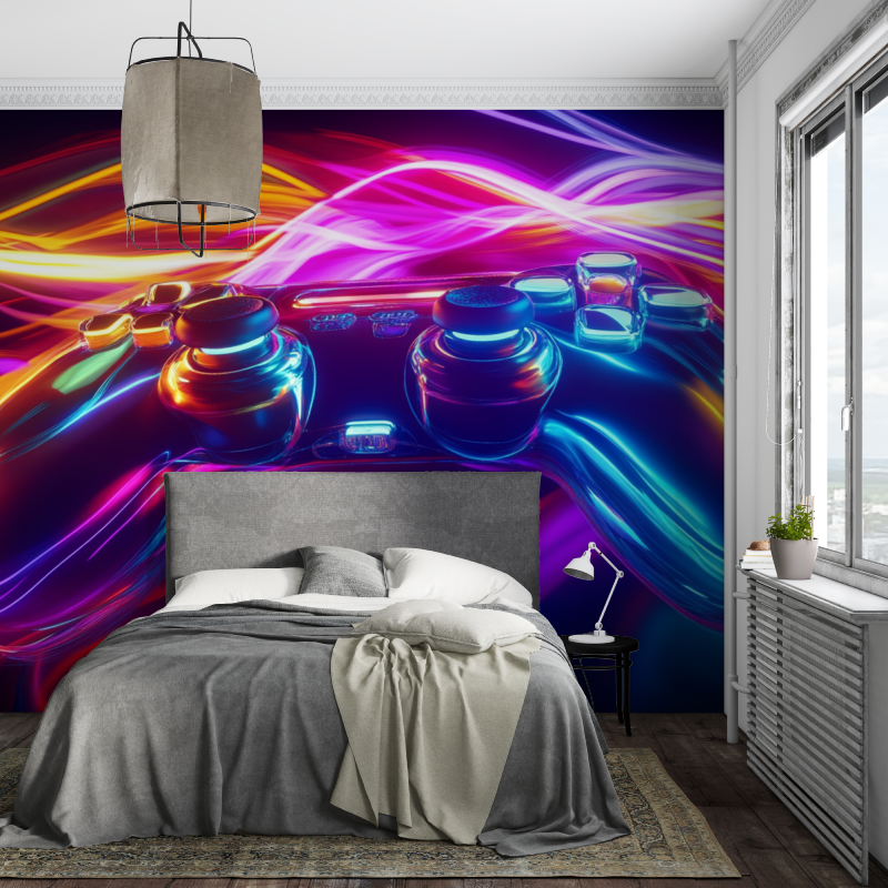 Gaming Mural Wallpaper | Neon Controller Light Explosion