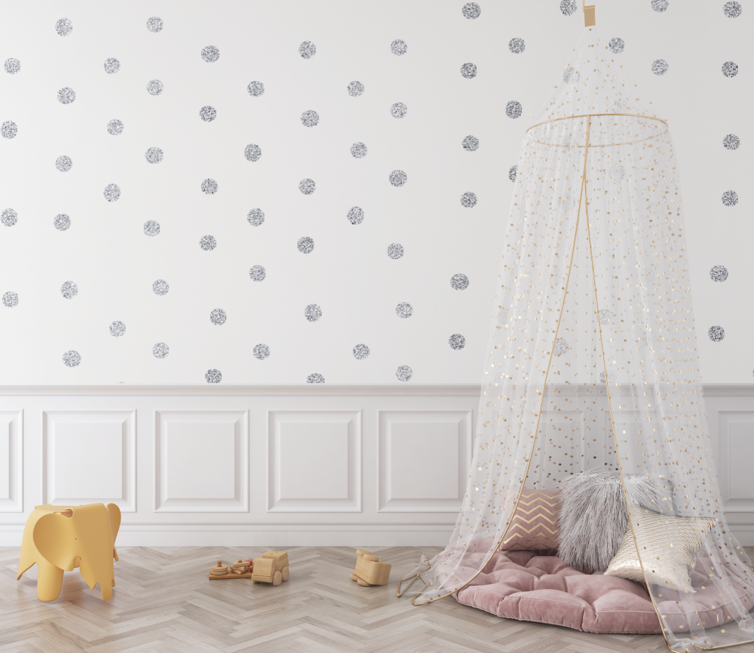 Polka Dot Mural Wallpaper | Silver Sparkle Pattern