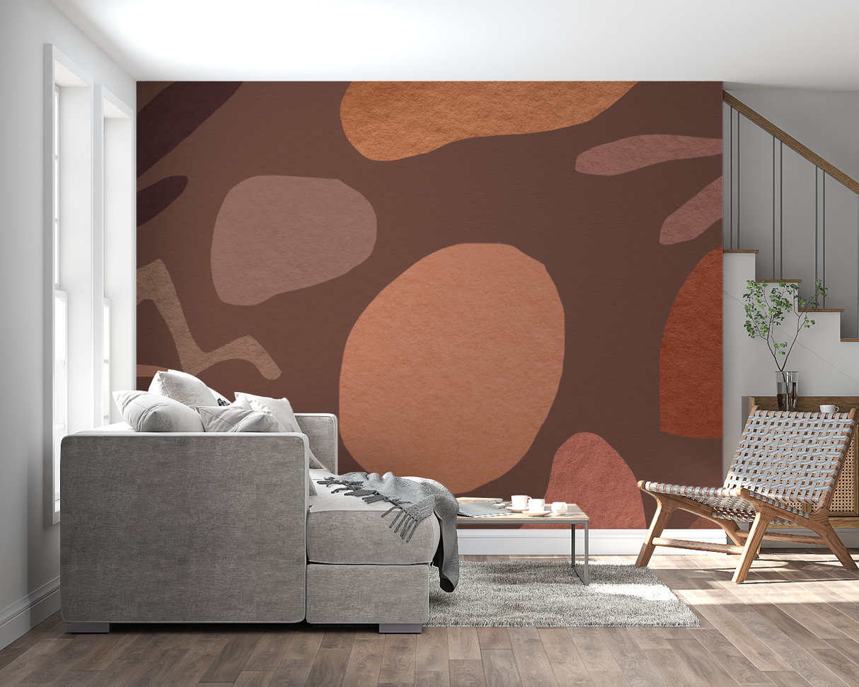 Abstract Mural Wallpaper | Organic Terracotta Shapes
