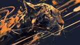 Artistic leopard wallpaper design file with gold and black paint strokes on dark background