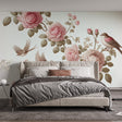 Vintage Bird and Rose Wallpaper creating a peaceful atmosphere in a bright living room with natural light