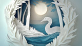 3D paper art moonlit swan design file showing intricate layered details and paper-cut effects