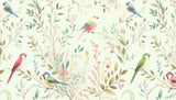Botanical bird wallpaper design file showing detailed songbirds and garden elements pattern