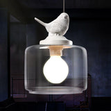 Bird Glass Pendant Light  White Stone Contemporary Design - Detailed view