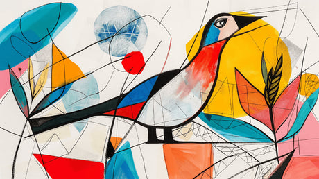 Abstract geometric bird pattern design file with vibrant colors and artistic composition