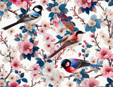 Birds and Cherry Blossom Wallpaper design file showing detailed songbirds and pink blossoms pattern