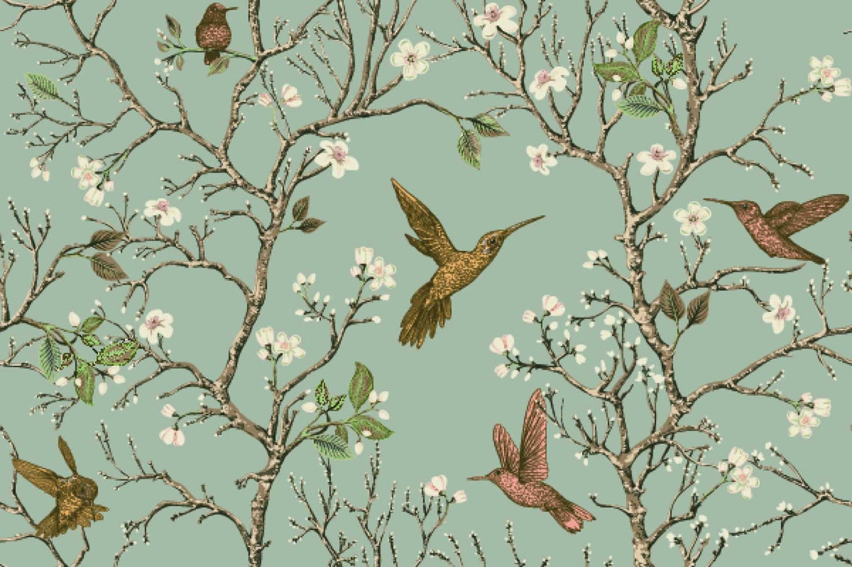 Cherry blossom with hummingbirds wallpaper design file showing intricate pattern details and color palette