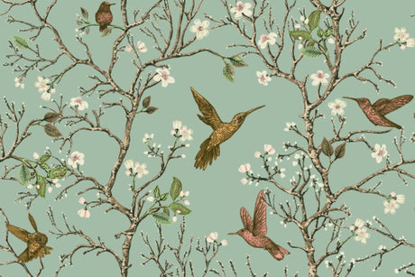 Cherry blossom with hummingbirds wallpaper design file showing intricate pattern details and color palette