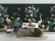 Luxury bird wallpaper creating an elegant focal point in a modern dining room with peacocks and herons