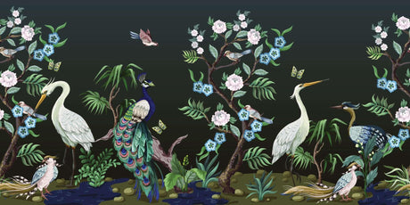 Peacock and heron garden design file showing intricate pattern details and rich colors