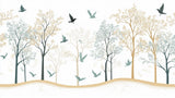 Flying birds forest design file showing detailed pattern of trees and soaring birds