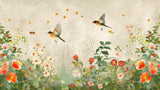 Robin and butterfly garden wallpaper design file showing detailed pattern and natural colors