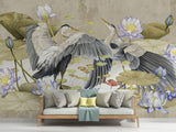 Bird themed mural installed in entryway showing full wall coverage