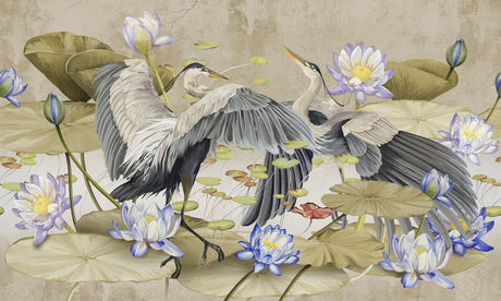 Heron and water lily design file showing intricate pattern details and color palette