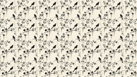Black and white Japanese bird pattern design file with delicate cherry blossom branches