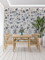 Toile de Jouy wallpaper creating elegance in a traditional bedroom setting