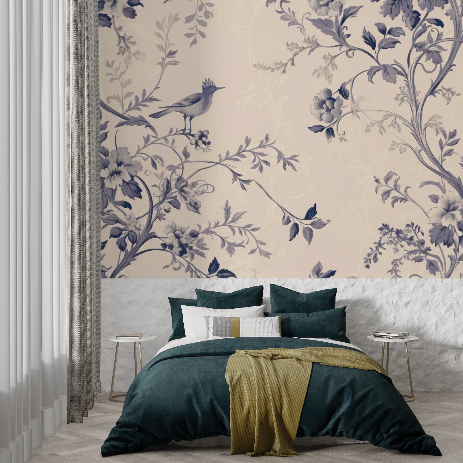 Vintage Bird Wallpaper bringing nature indoors in an elegant entryway