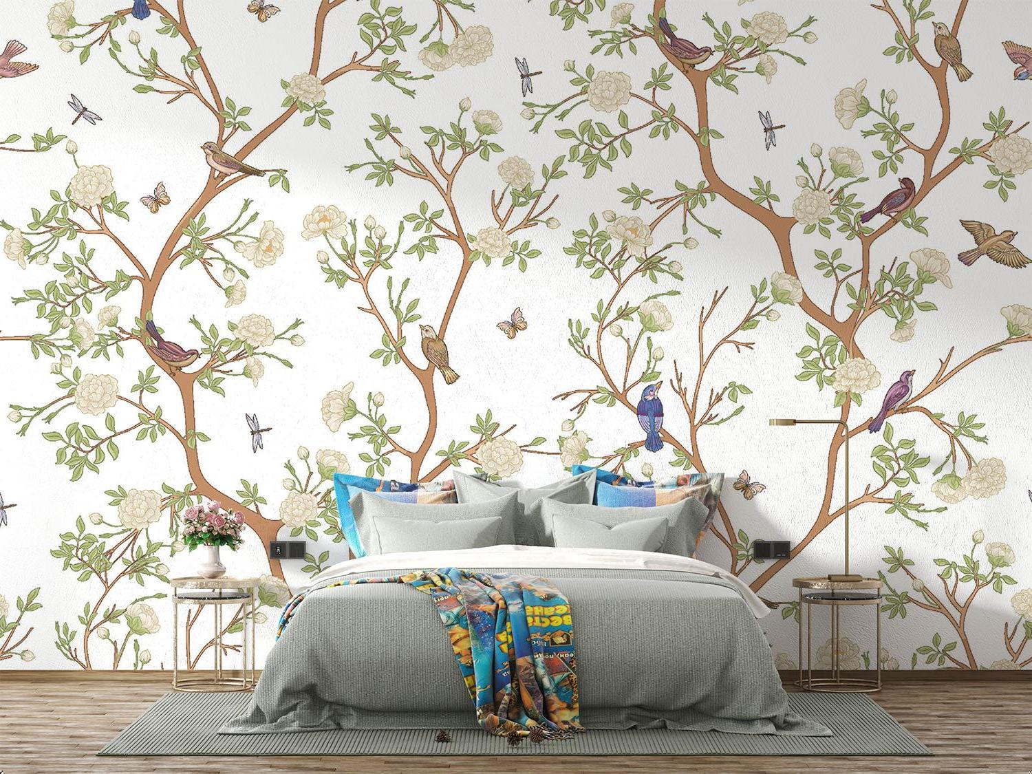 Vintage garden wallpaper enhancing entryway with natural elegance