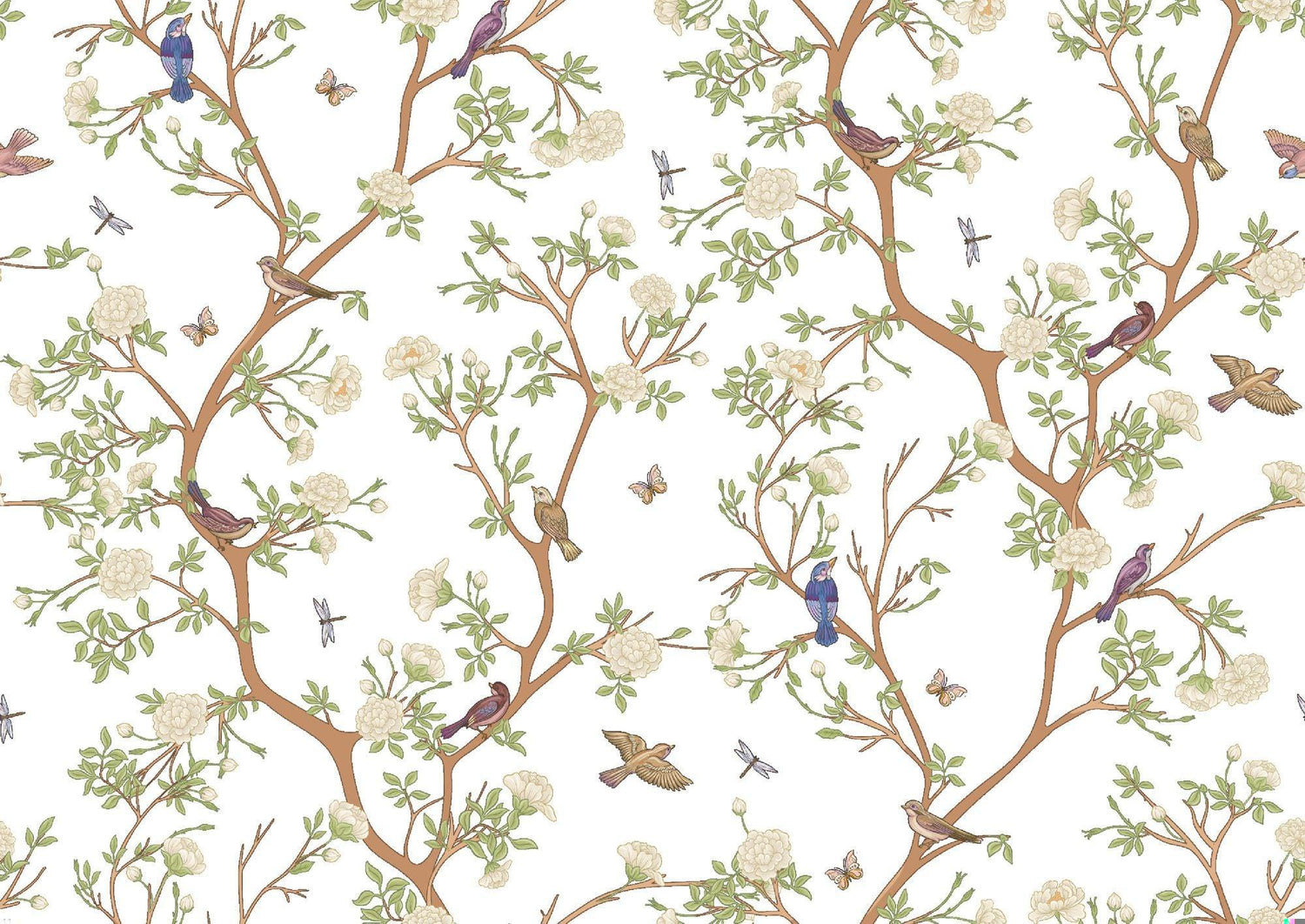 Detailed design file showing intricate bird and butterfly pattern on white background