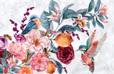 Design file of watercolor hummingbird and floral pattern showing intricate botanical details