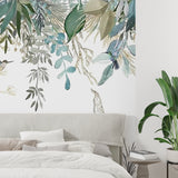 Birds wallpaper mural showcased in home office setting