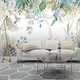 Birds wall mural creating calm atmosphere in meditation room