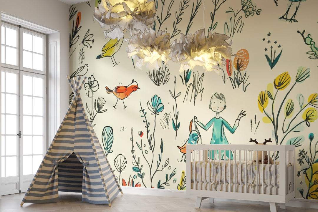 Birds Wallpaper in teenager's study room showing versatile design appeal