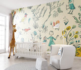 Watercolor Birds Wallpaper brightening home office space with natural light
