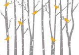 Birch Forest Mural Wallpaper | Yellow Birds and Grey Trees