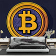 Bitcoin wallpaper mural showcased in a modern office space with gold accents and sleek furniture