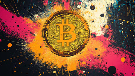 Bitcoin wallpaper design file showing detailed digital currency artwork with explosive color effects
