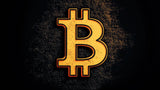 Bitcoin icon design file showing detailed gold cryptocurrency pattern on black background