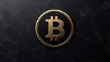 Bitcoin gold logo on black marble wallpaper design file showing detailed texture and metallic finish