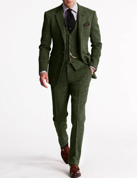 Classic Tweed Three Piece Suit  Brown Herringbone Wool Blend - Product detail 8