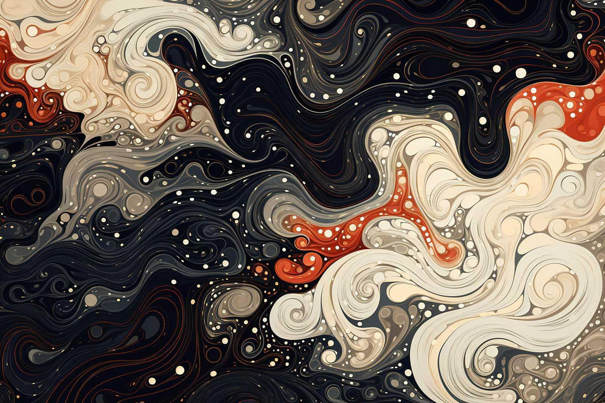 Abstract Mural Wallpaper | Fluid Art in Black White and Terracotta