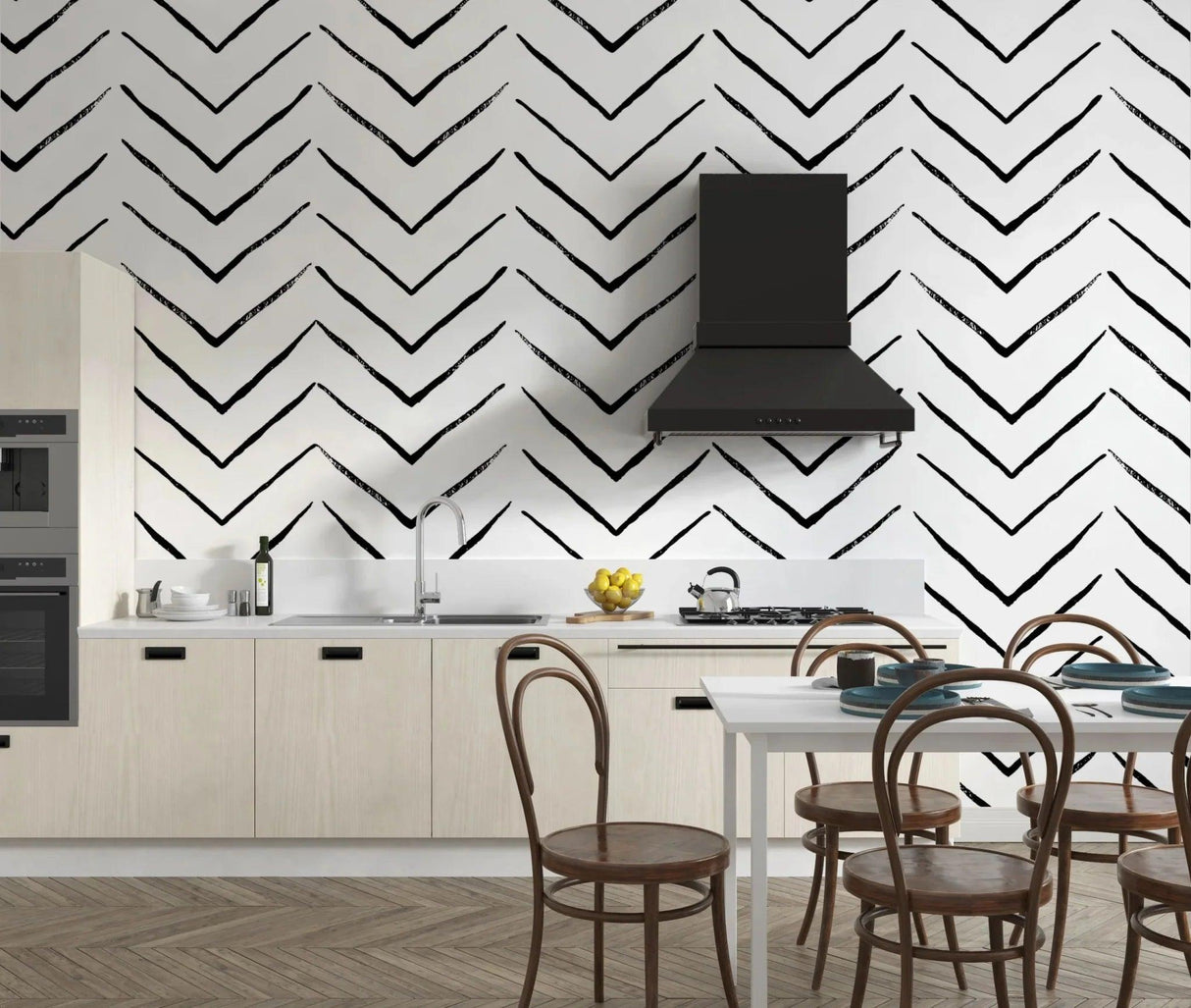 Geometric Mural Wallpaper | Black and White Chevron Pattern