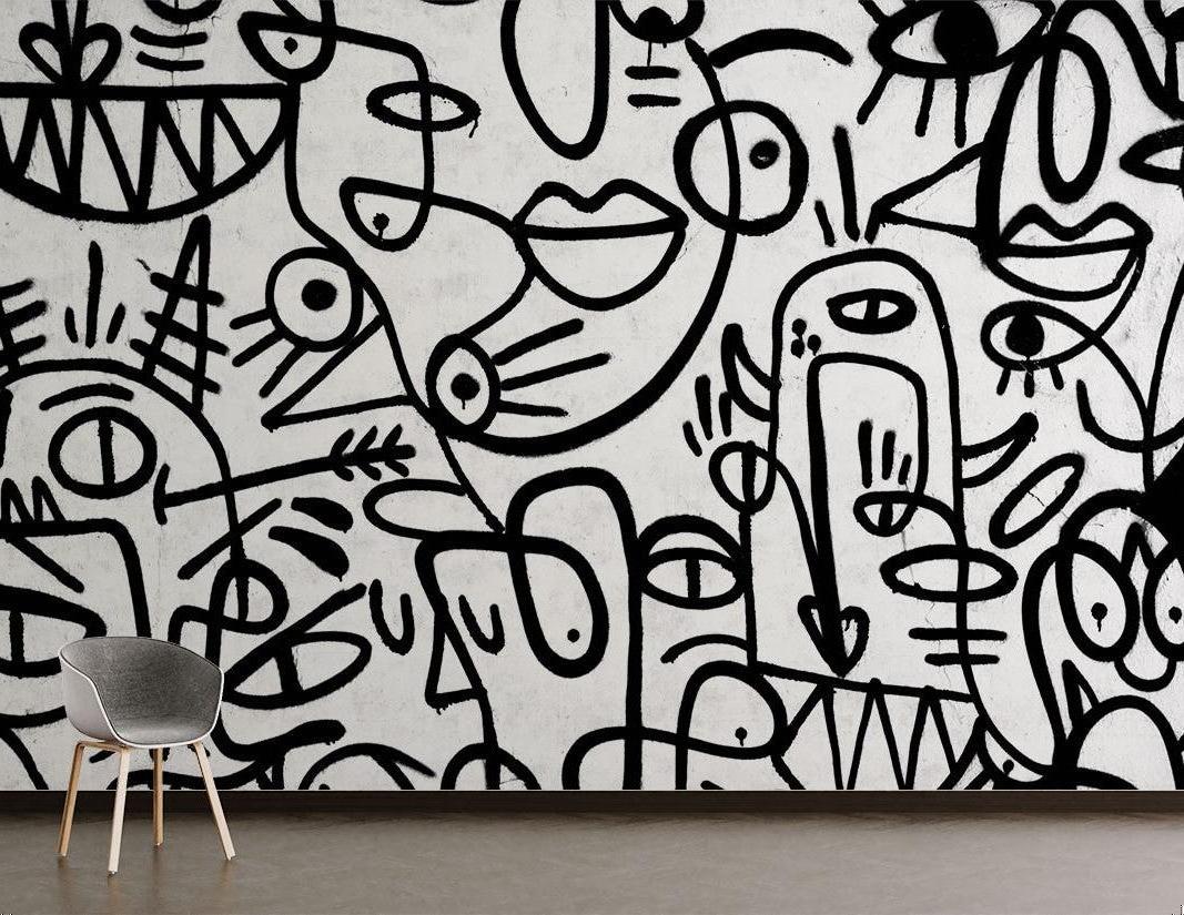 Street Art Mural Wallpaper | Modern Black and White Graffiti Design